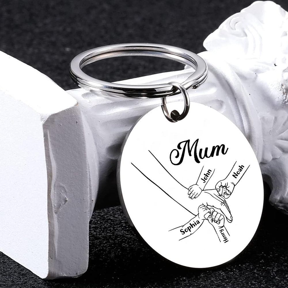 4 Names - Personalised Text Keychain Holding Hands Keychain Mother's Day Gifts For Grandma/Mother-Jessemade AU