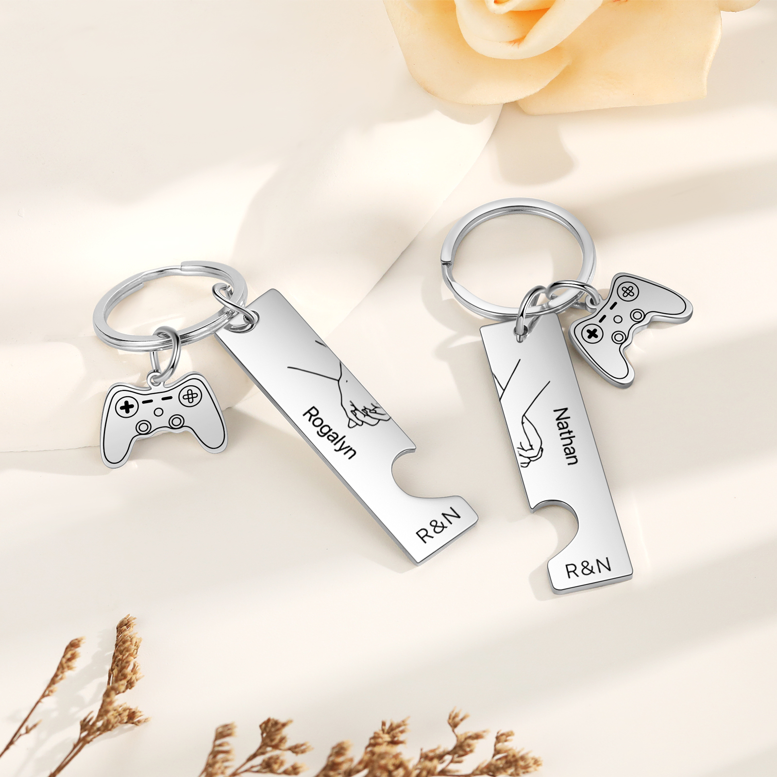 Personalised Couple Keychain Hand in Hand Custom 2 Names & 2 Letters Keyring Game Console Valentine's Day Gift for Him/Her-Jessemade AU