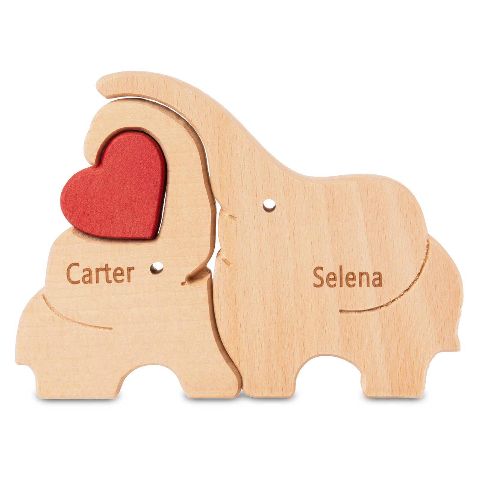 Personalised Wooden Animal Puzzle Custom 2 Names Puzzle Elephant Bear Hedgehog Hug Ornament Gifts for Family Couple-Jessemade AU
