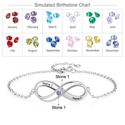 Infinity 925 Sterling Silver Heart 2 Birthstones Bracelet-Jessemade AU