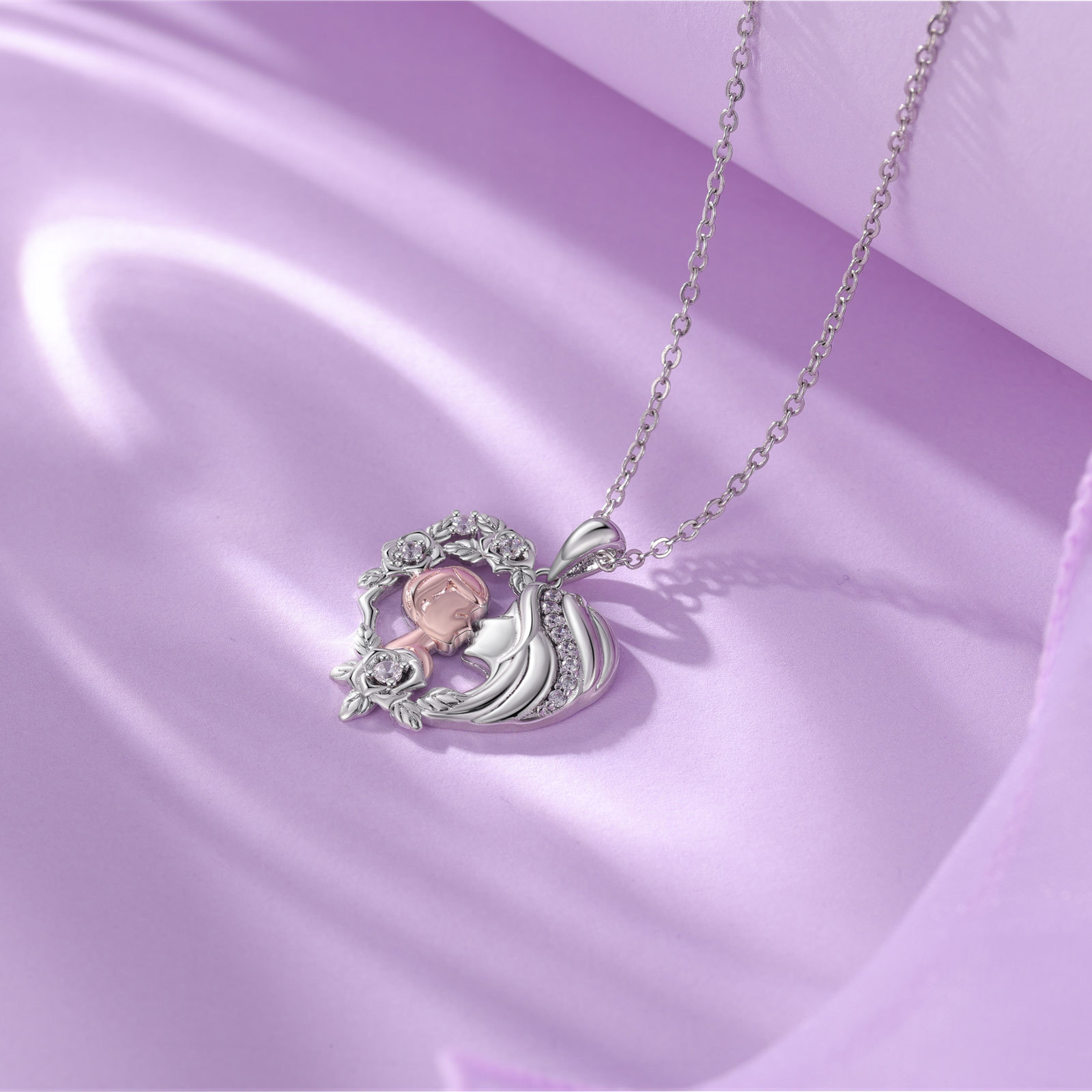 Mother and Son Necklace Heart Flower Pendant Necklace for Her-Jessemade AU