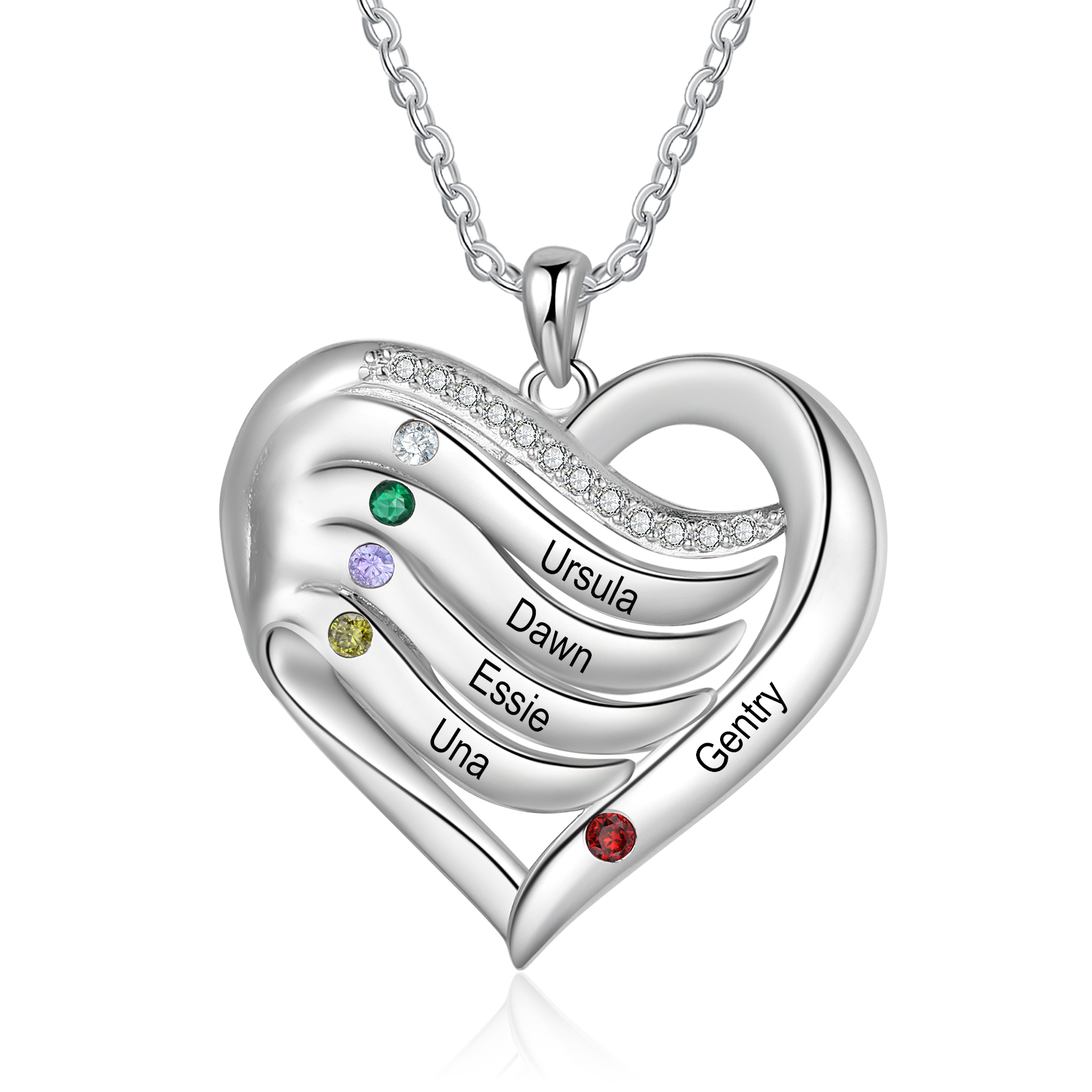 Personalised Intertwined Heart Pendant Necklace Custom 5 Birthstones & 5 Names Necklace Gifts for Her-Jessemade AU