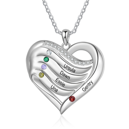 Personalised Intertwined Heart Pendant Necklace Custom 5 Birthstones & 5 Names Necklace Gifts for Her-Jessemade AU