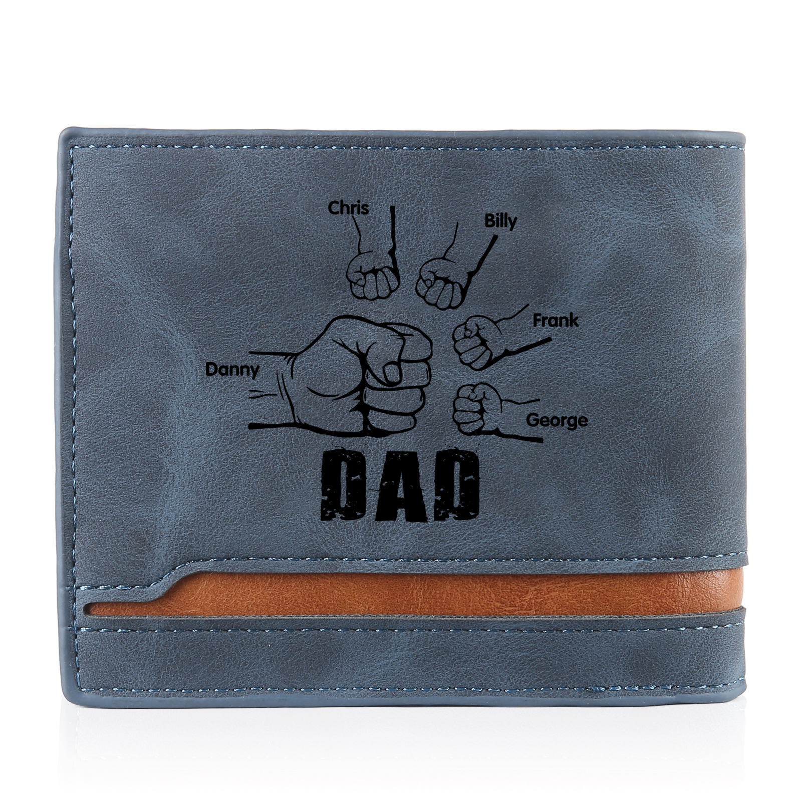 5 Names - Personalised Men Leather Wallet Custom Photo & Name & Text Folding Wallet Fist Bump Wallet Gift for Dad-Jessemade AU