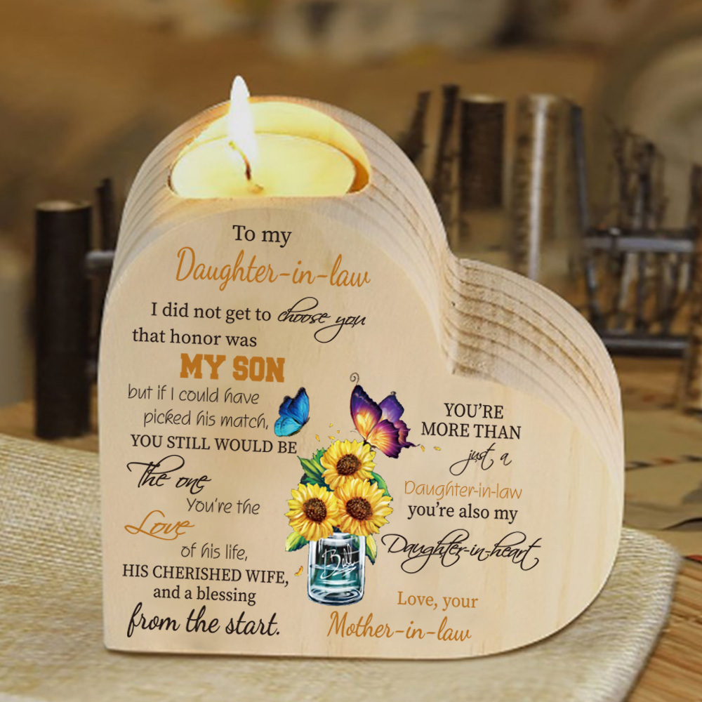 To My Daughter-in-law Wooden Heart Candle Holder "You’re also my daughter-in-heart" Gifts For Daughter-Jessemade AU
