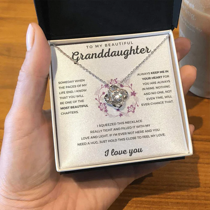 To My Granddaughter Love Knot Necklace "Hold This Close To Feel My Love“ Inspirational Gifts for Granddaughter-Jessemade AU