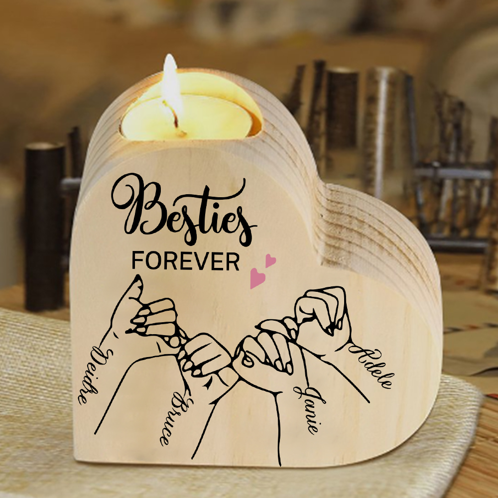 Besties Forever Wooden Candle Holder Customised 4 Names Pinky Swear Candlesticks -Jessemade AU