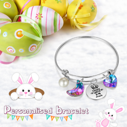 Easter Gifts Personalised Bunny Bangle Bracelet With Name Peals Crystals Bangle Gifts For Her-Jessemade AU
