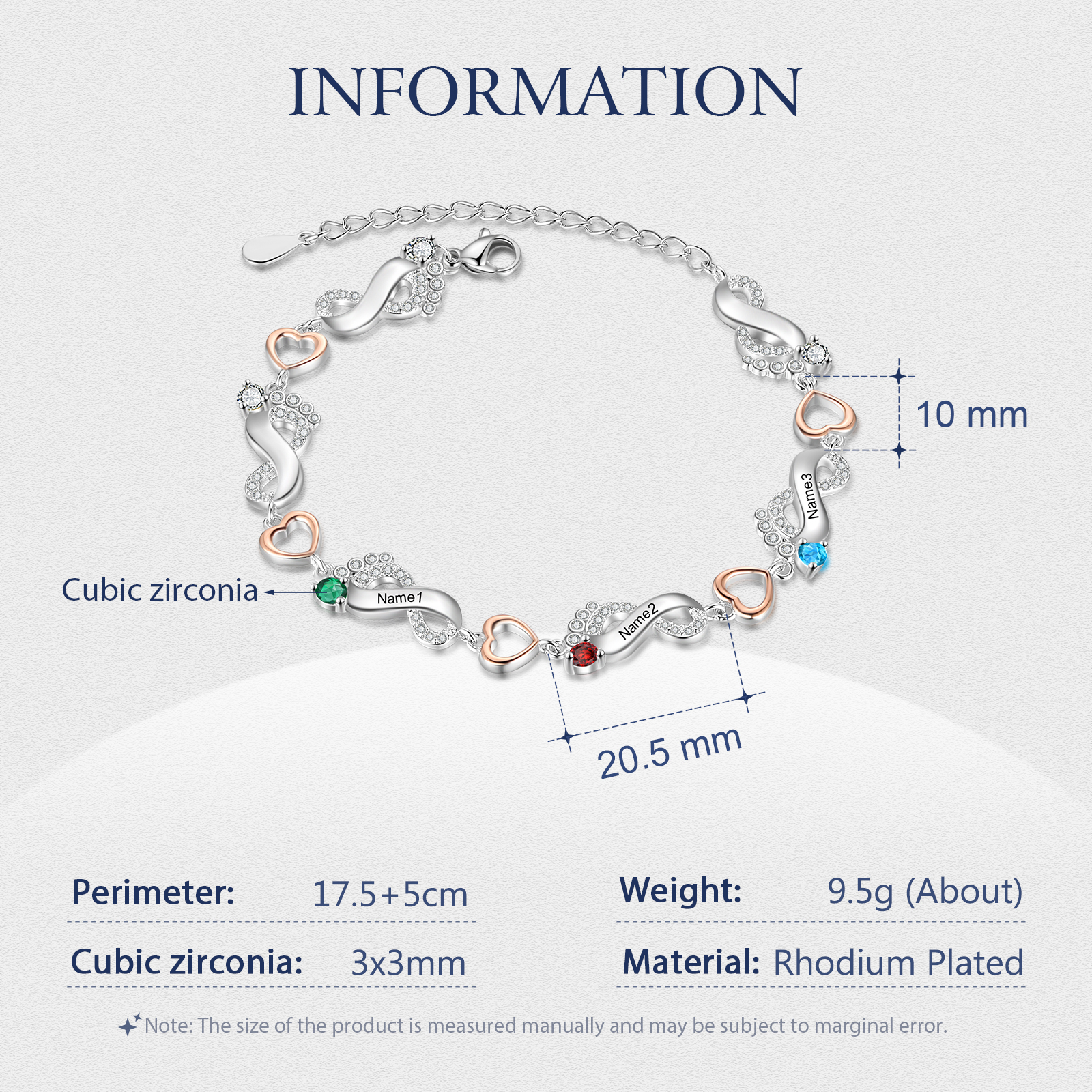 Personalised Baby Feet Bracelet Custom 3 Birthstones Heart Bracelet Gifts For Women-Jessemade AU