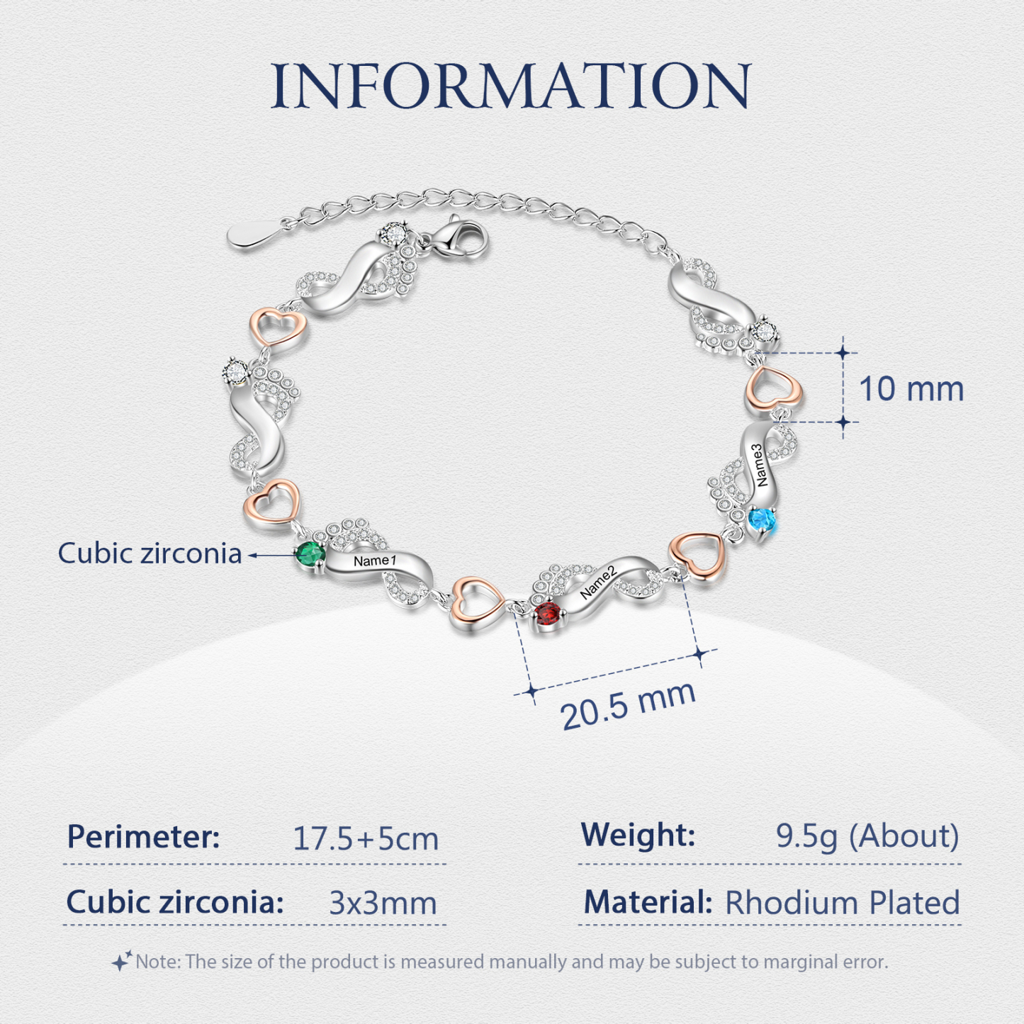 Personalised Baby Feet Bracelet Custom 3 Birthstones Heart Bracelet Gifts For Women-Jessemade AU