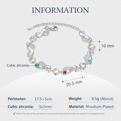 Personalised Baby Feet Bracelet Custom 3 Birthstones Heart Bracelet Gifts For Women-Jessemade AU