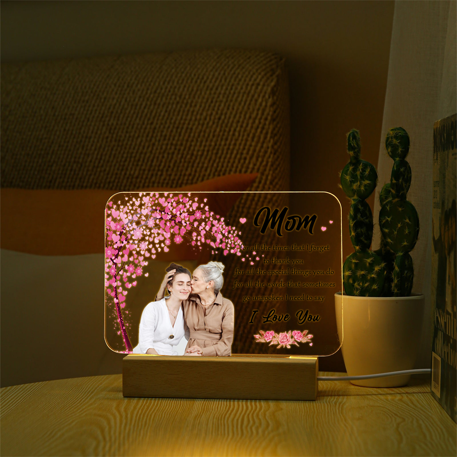Personalised Photo Night Light Custom Text LED Lamp Gifts for Mother/Grandma - For All The Times That I Forget To Thank You-Jessemade AU