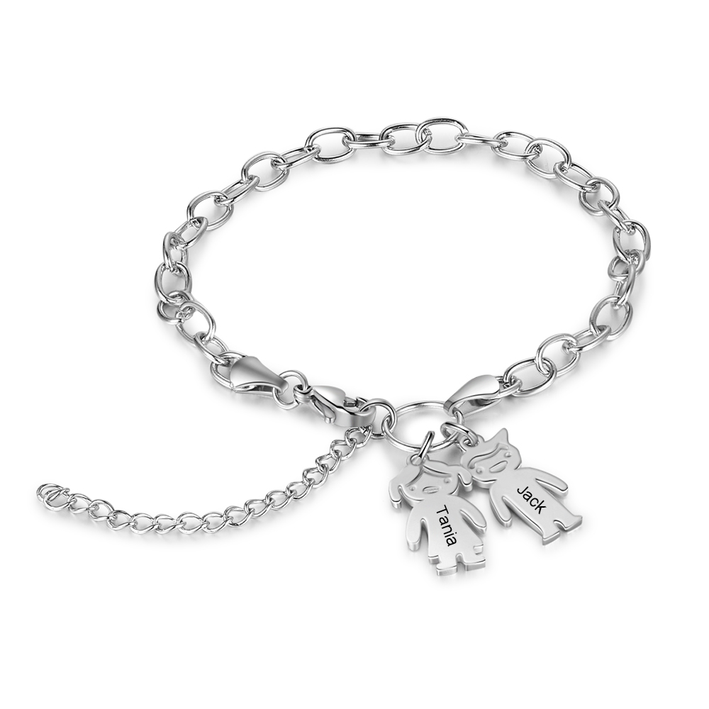 Personalised 2 Kids Charm Bracelet Engraved Names Gift For Mother-Jessemade AU