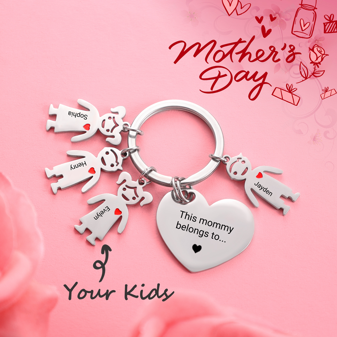 Personalised Heart Keychain With Engraved 1 Kid's Names Charm "This Mummy Belongs to" Mother's Day Gifts For Mum-Jessemade AU