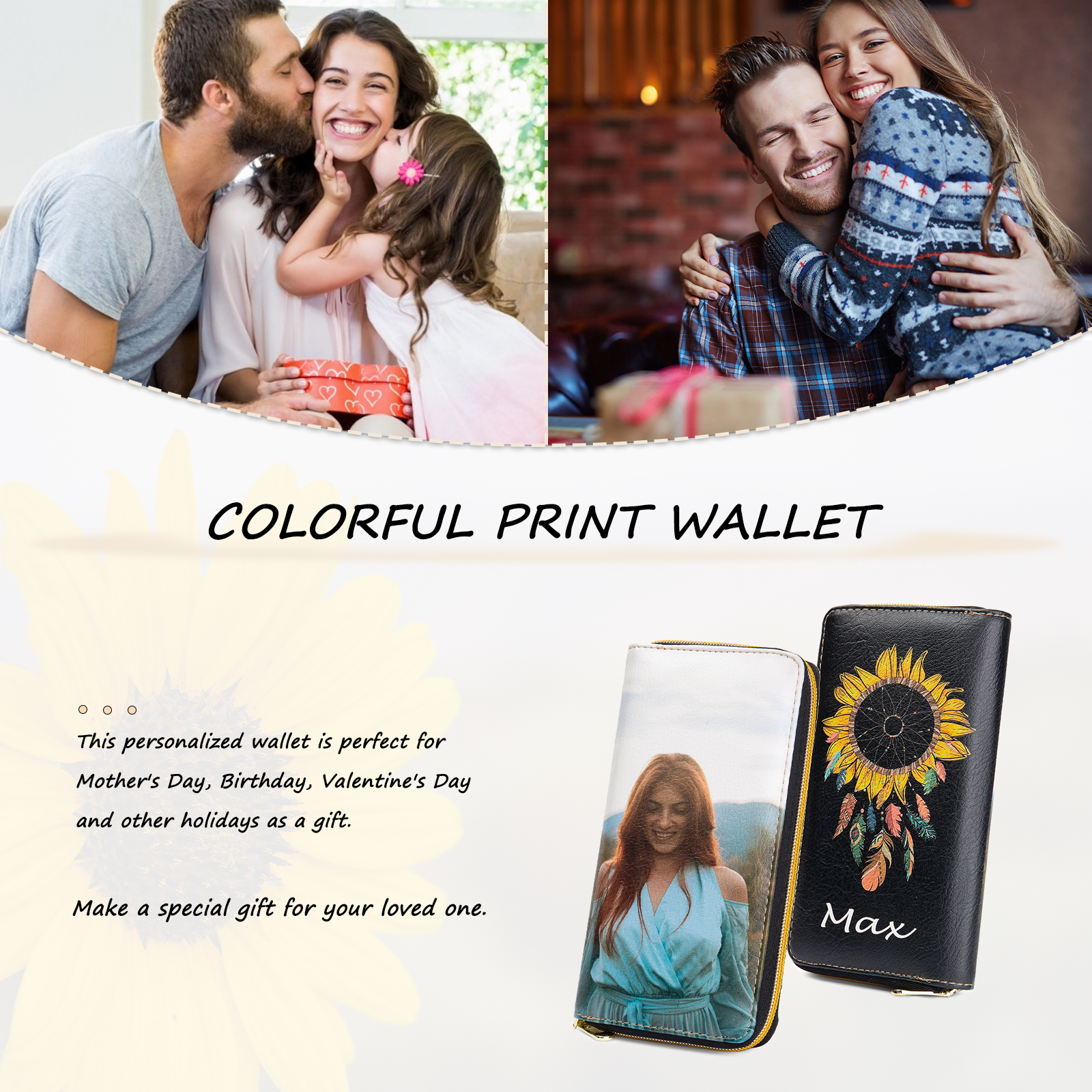 Long Purse Personalised Dream Catcher Leather Wallet Engraved 1 Photo Zip Wallet Gifts for Her-Jessemade AU