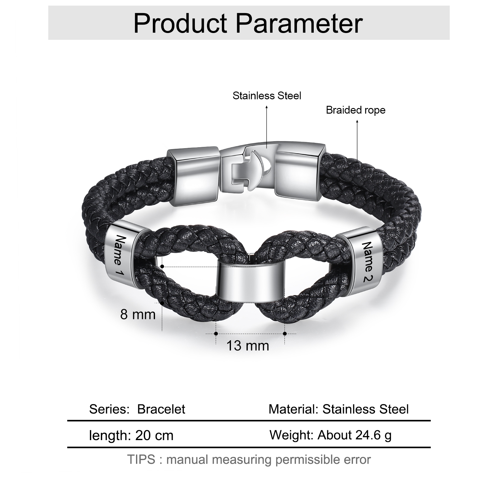 Personalised Braided Rope Men's Bracelet For Him Custom With Family 2 Names For Father-Jessemade AU