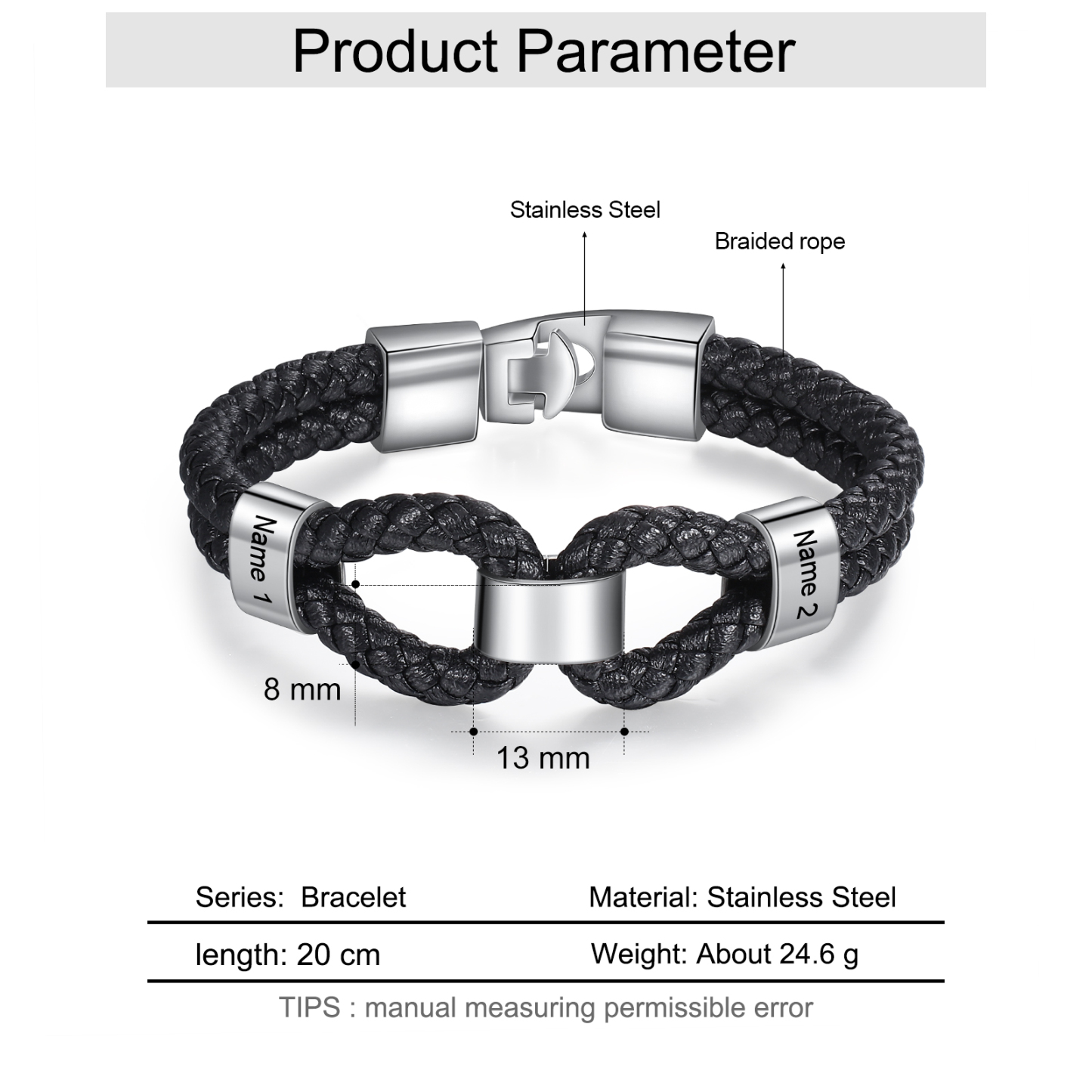 Personalised Braided Rope Men's Bracelet For Him Custom With Family 2 Names For Father-Jessemade AU