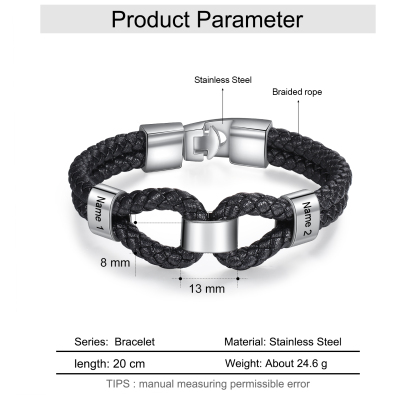 Personalised Braided Rope Men's Bracelet For Him Custom With Family 2 Names For Father-Jessemade AU