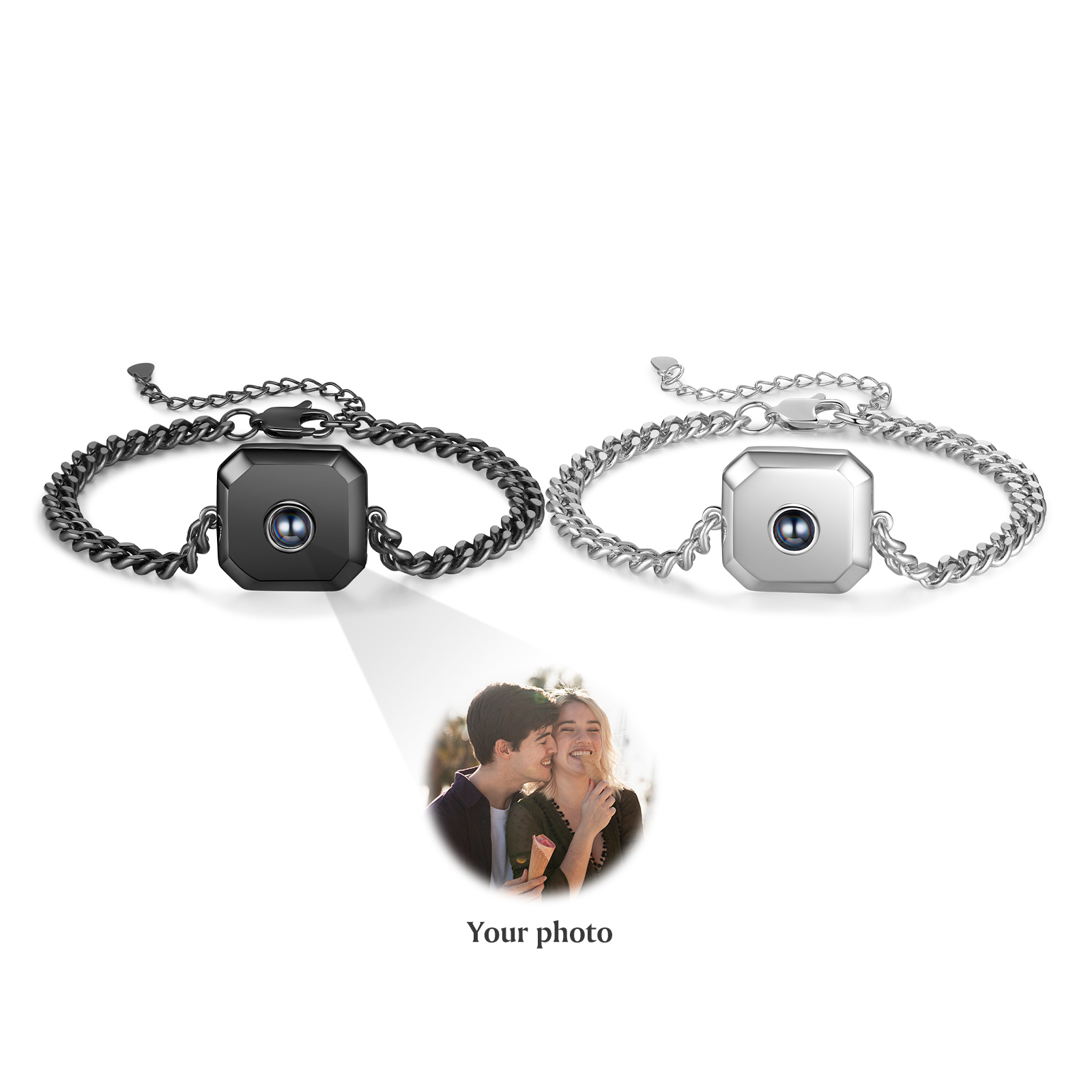 2 PCS Personalised Couple Projection Bracelet Custom 1 Photo Bracelet Adjustable Bracelet Romantic Gift For Her/Him-Jessemade AU