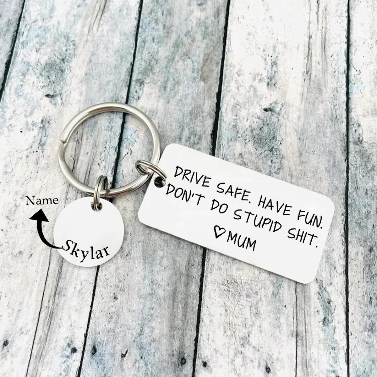 Don't Do Stupid Funny Keychain Custom Name Keyring Drive Safe Have Fun Keychain Gift For Son/Daughter-Jessemade AU