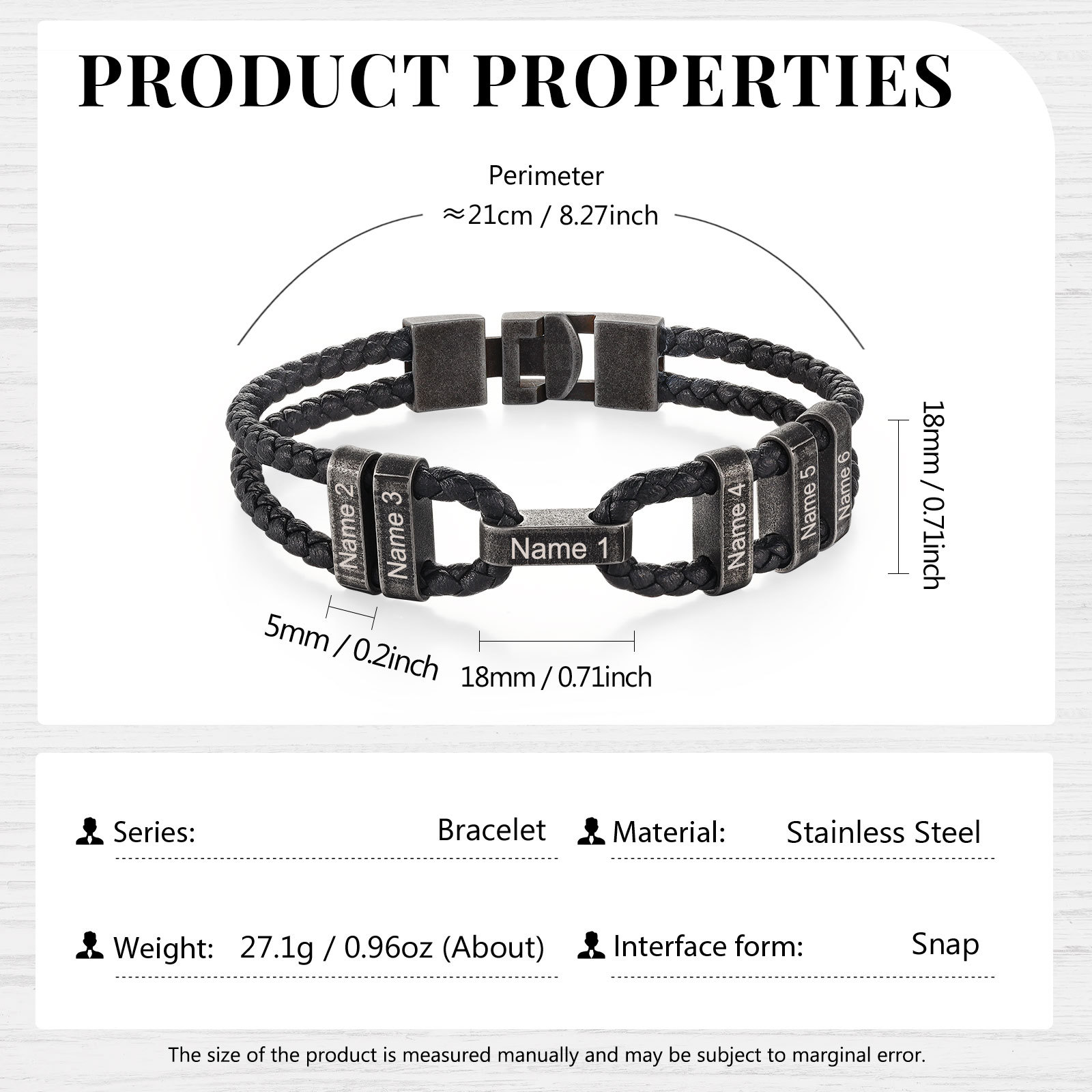 6 Names - Vintage Men's Leather Bracelet Custom Name Bracelet Two Layers Bracelet Personalised Gift for Him-Jessemade AU