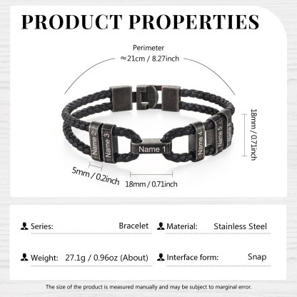 6 Names - Vintage Men's Leather Bracelet Custom Name Bracelet Two Layers Bracelet Personalised Gift for Him-Jessemade AU