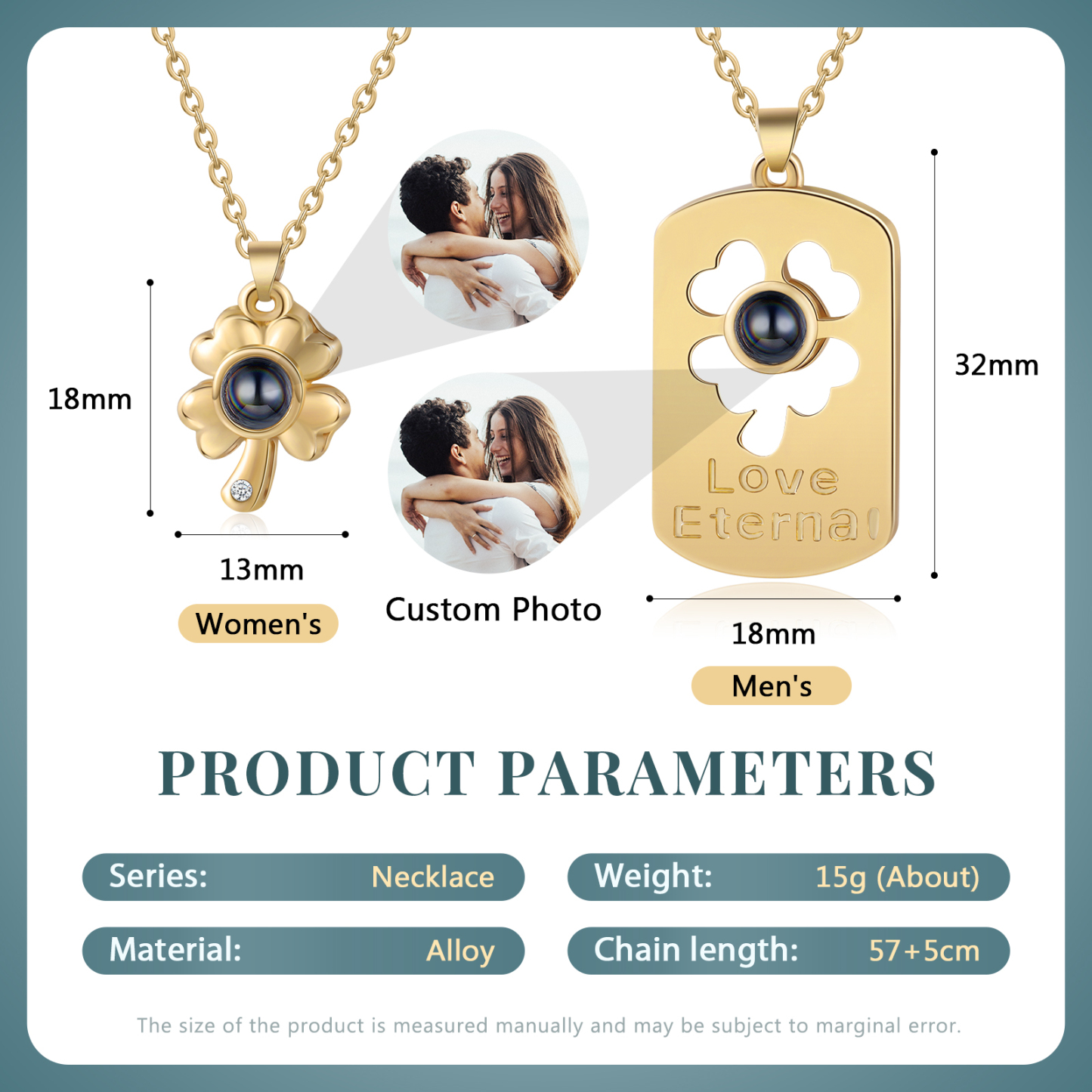 Couple Projection Necklace Set Four Leaf Clover Valentine's Day Gift Personalised Photo Necklace Creative Gift-Jessemade AU