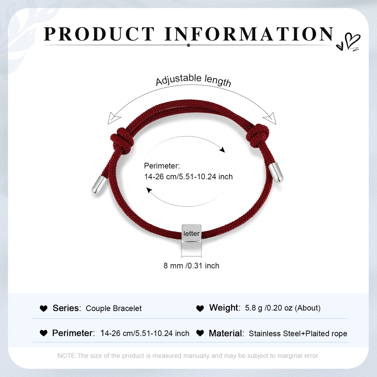 Red Couple's Bracelet Custom Letter Engraved Beads Stainless Steel Bracelet Personalised Gift for Him/Her-Jessemade AU