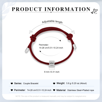 Red Couple's Bracelet Custom Letter Engraved Beads Stainless Steel Bracelet Personalised Gift for Him/Her-Jessemade AU