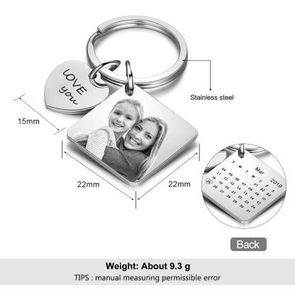 Photo Keychain Personalised with Calendar and Engraved Heart Charm Gifts for Her-Jessemade AU