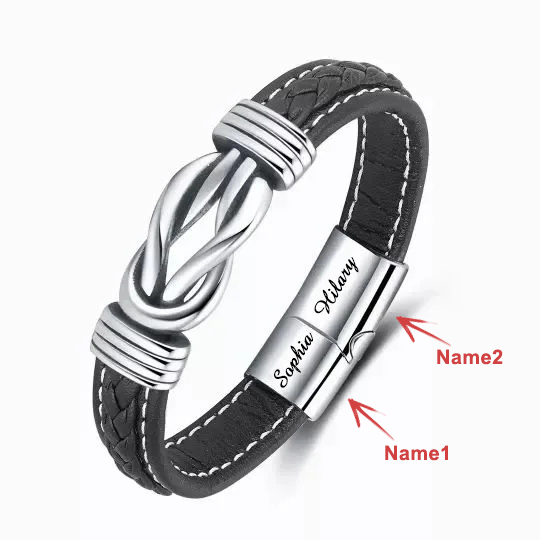 To My Man Custom 2 names Love You Forever Leather Knot Linked Bracelet-Jessemade AU