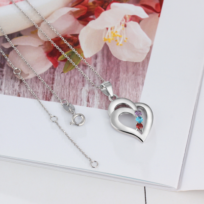 Personalised Heart Necklace With 3 Birthstones Engraved Names Gift For Her-Jessemade AU