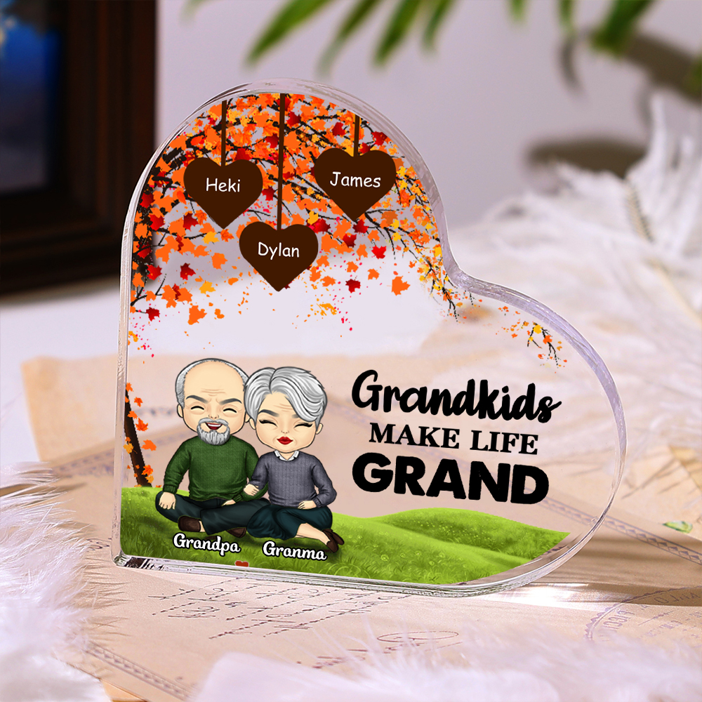 Personalised Acrylic Heart Keepsake Custom 3-10 Names Family Tree Ornament Gifts for Grandparents - Grandkids Make Life Grand