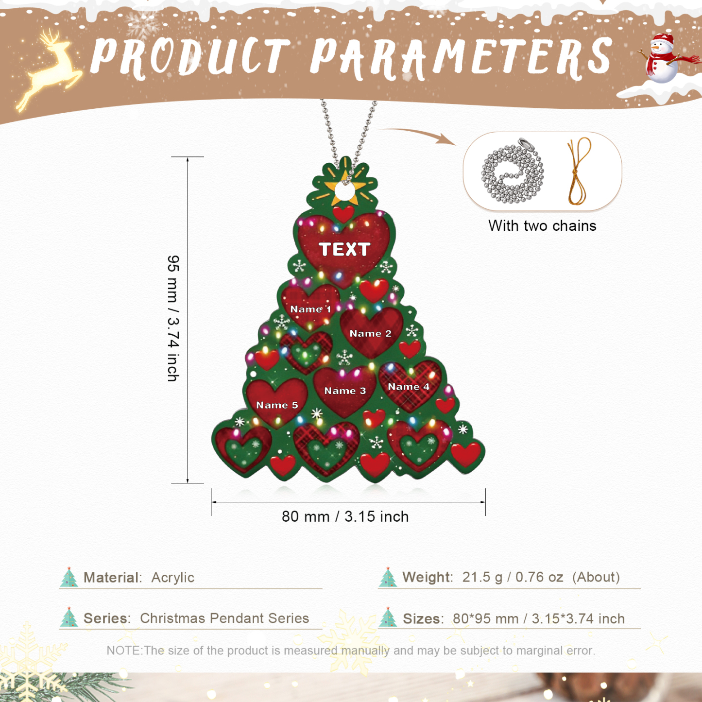 5 Names - Personalised Christmas Tree Ornament Customised Name & Text Acrylic Love Hanging Ornaments Gift for Family-Jessemade AU