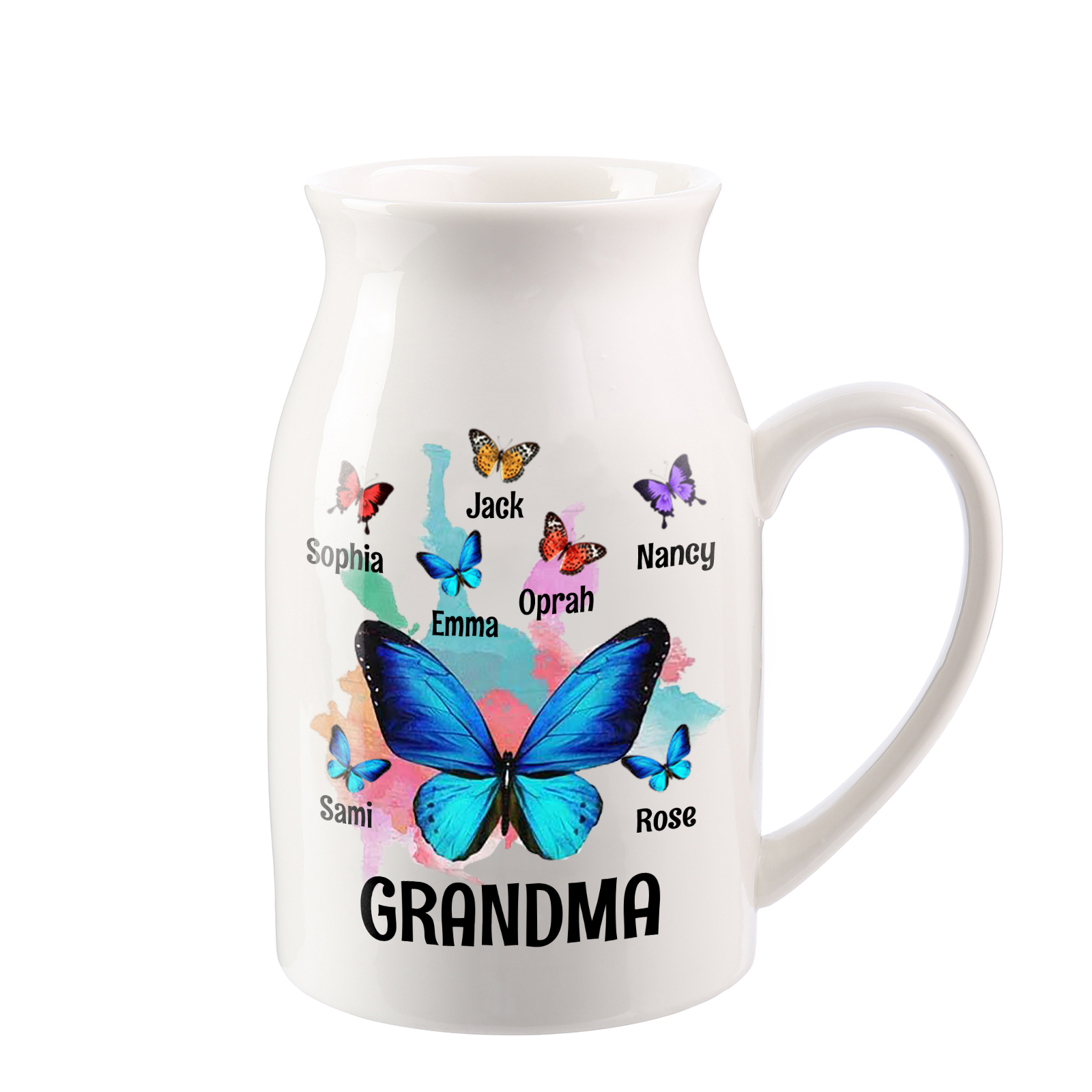 Personalised Ceramic Flower Vase Custom 2–8 Names & 1 Text Colourful Butterfly Vase Gift for Mother/Grandma-Jessemade AU