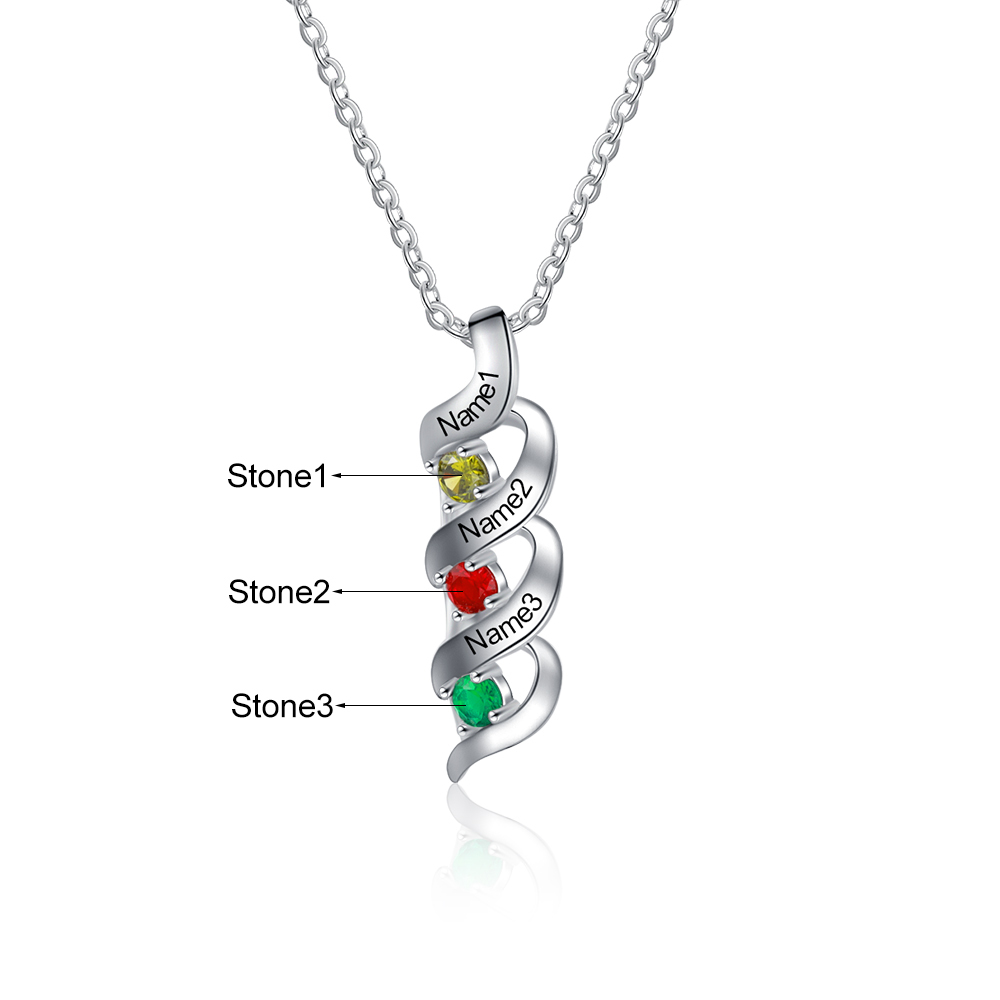 Customised Necklace Cascading Pendant with 3 Birthstones Engraving 3 Names Gifts for Her-Jessemade AU