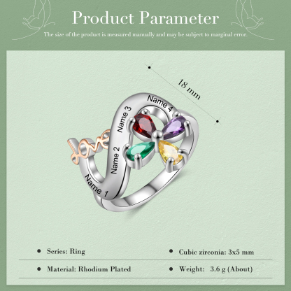 Personalised Butterfly Ring Custom 4 Birthstones Love Ring Gifts For Her-Jessemade AU