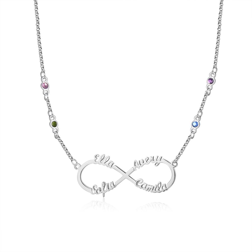 Personalised Infinity Necklace With Birthstone Custom 4 Names Necklace Gift For Her-Jessemade AU