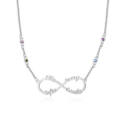 Personalised Infinity Necklace With Birthstone Custom 4 Names Necklace Gift For Her-Jessemade AU