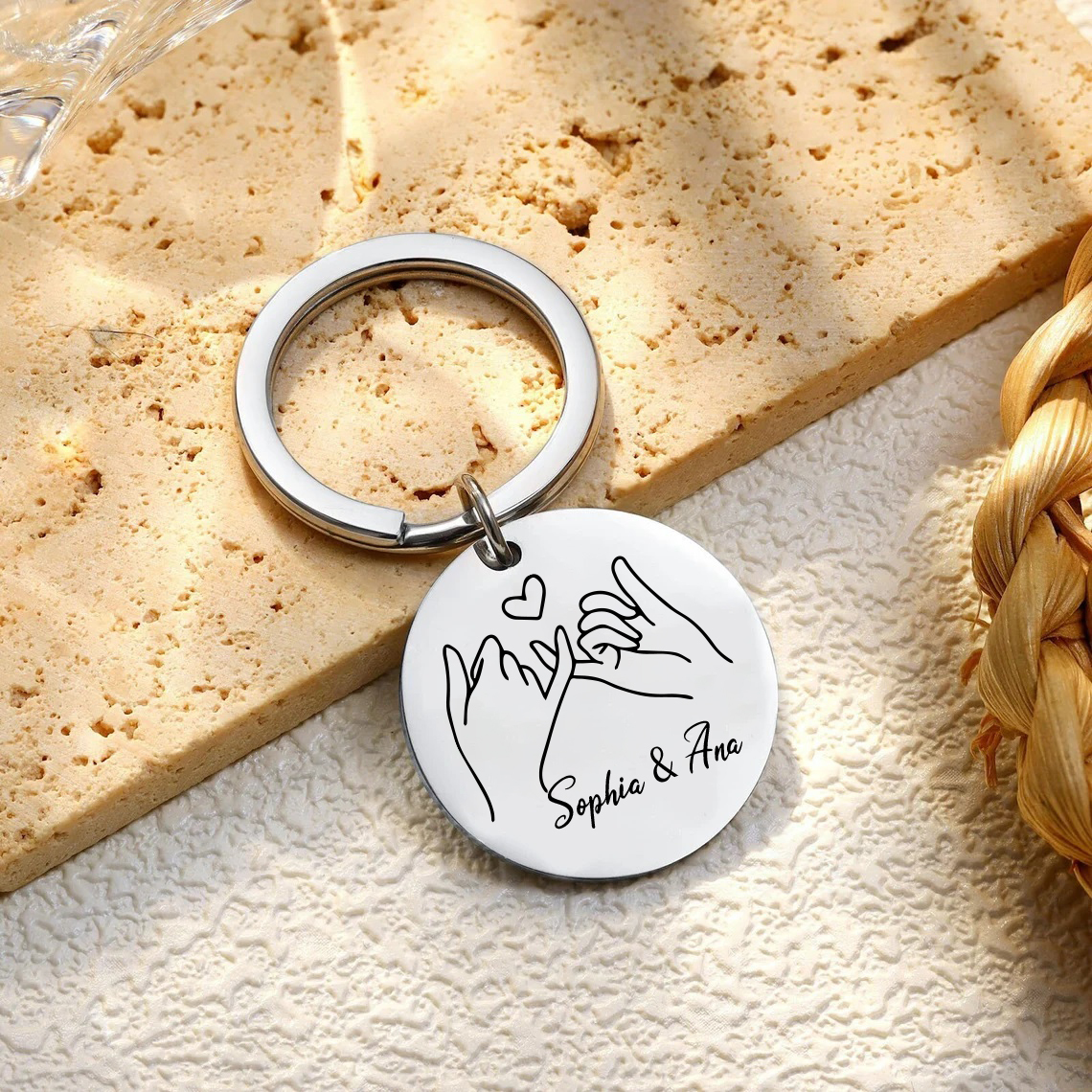 Personalised Round Keychain Custom Text Keyring Pinky Swear Gift For Friend/Sister/Bestie-Jessemade AU
