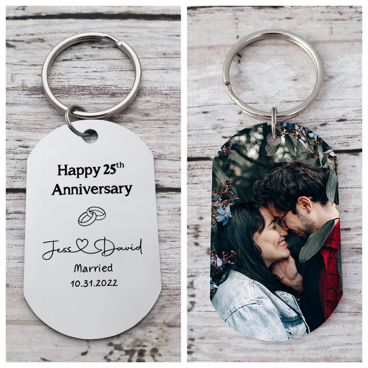Couple Photo Keychain Customised 2 Names & Text & Date Keychain Stainless Steel Keyring Anniversary Gifts-Jessemade AU