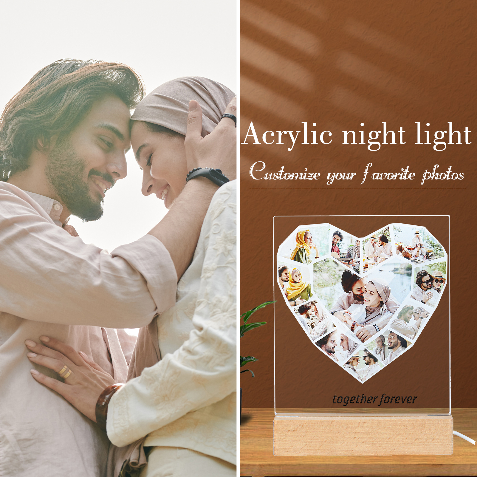 Personalised Family Photo Night Light Ornament Custom 12 Photos Bedroom Decor Home Decoration LED Light Personalised Photo Ornament-Jessemade AU