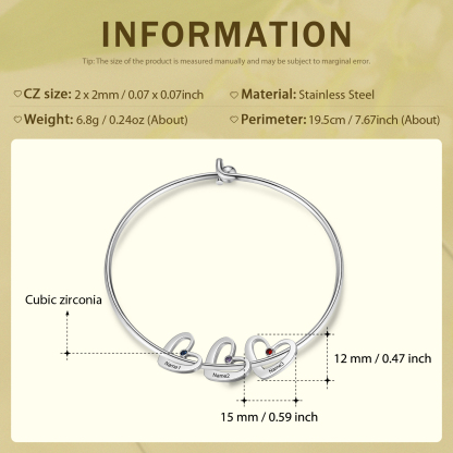 Personalised Heart Bangle With 3 Names and Birthstones Bangle Bracelet Mother's Day Gifts For women-Jessemade AU