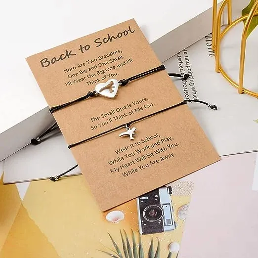 2 Pcs Back to school Love Dinosaur Combination Bracelet Set, Adjustable Bracelets Gift With Gift Card Set For Kids-Jessemade AU
