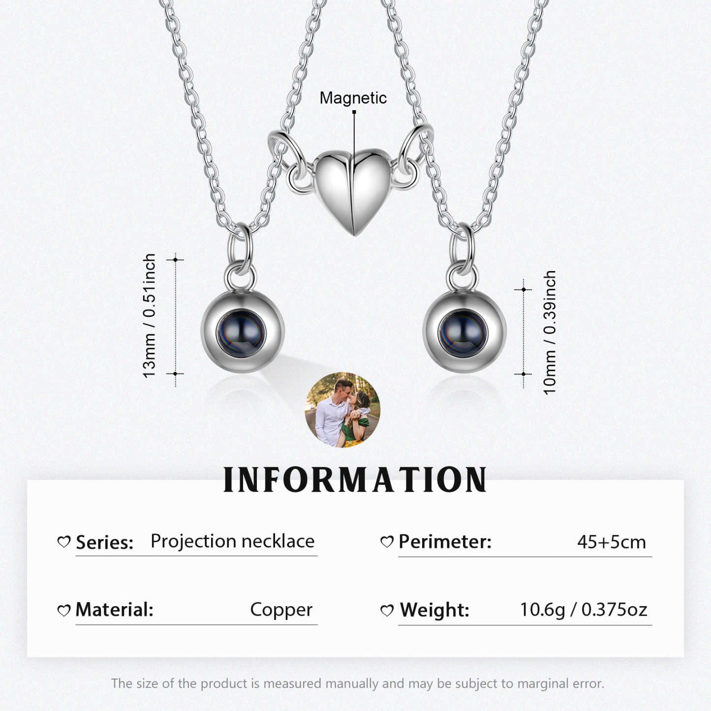Personalised Photo Projection Necklace Magnetic Necklace Set Gift for Couples-Jessemade AU