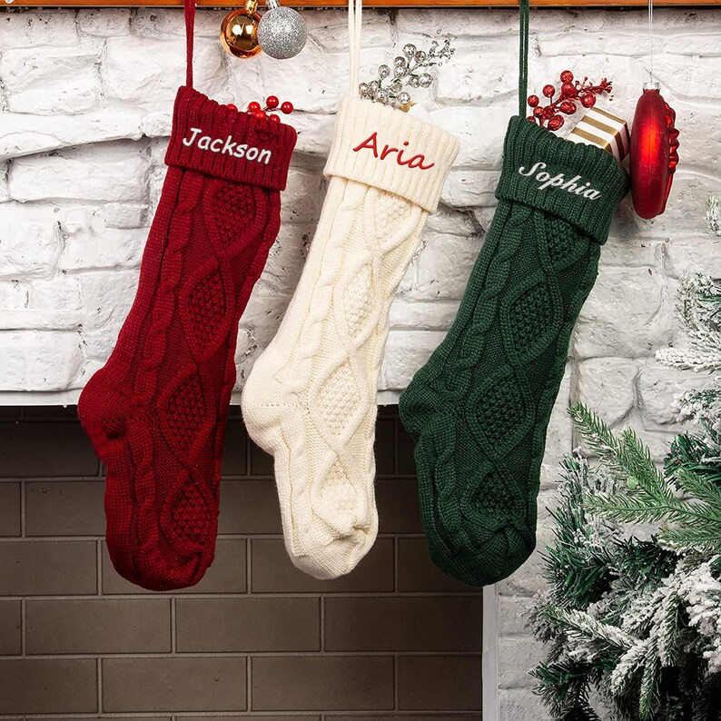 Christmas Needlepoint Stockings Personalised Name Knitting Stockings Decoration-Jessemade AU
