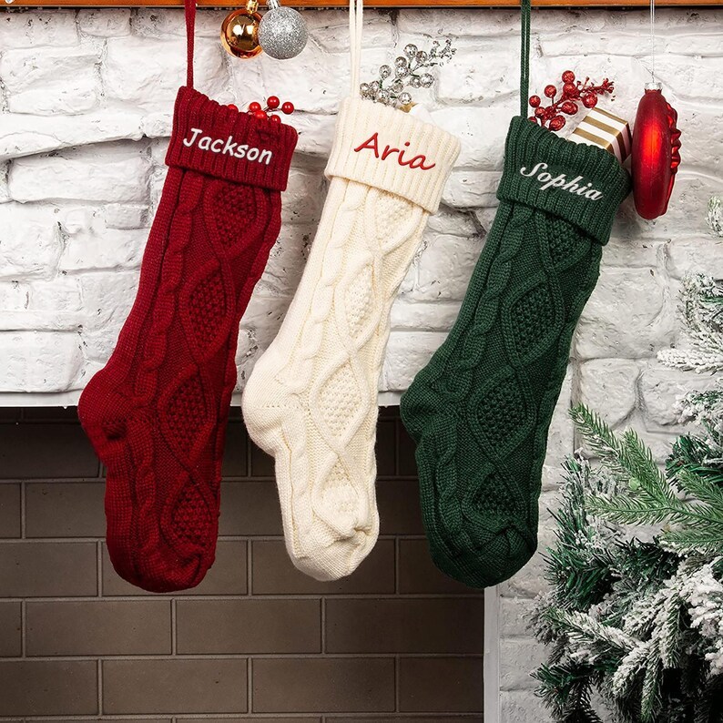 Christmas Needlepoint Stockings Personalised Name Knitting Stockings Decoration-Jessemade AU