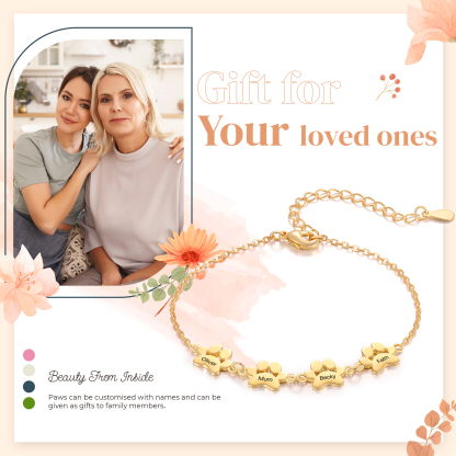 Pet Paw Custom 4 Names Bracelet Gold Adjustable Bracelet Dog Cat Paw Personalised Birthday Gift for Her-Jessemade AU