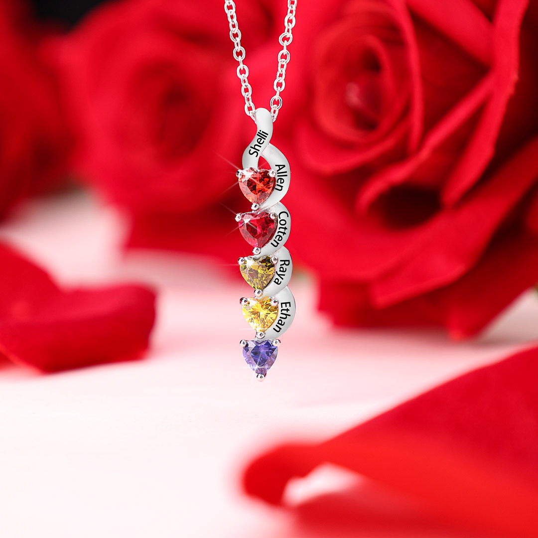 Custom Heart Birthstone Jewelry Set Necklace Bracelet for Family Personalised with 5 Names 5 Birthstones-Jessemade AU
