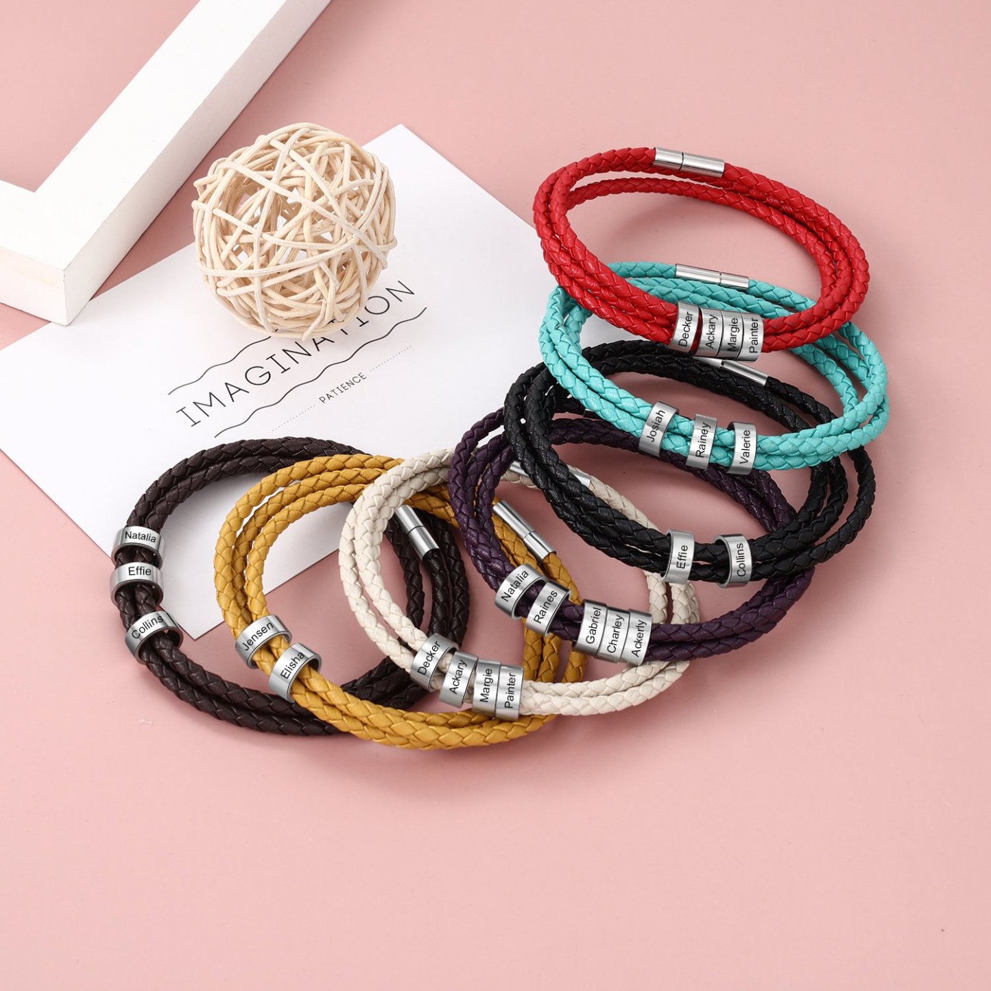 Personalised Braided Leather Bracelet for Men With Custom Engraved 2-6 Names Beads - Father's Day Gifts for Dad | Jessemade-Jessemade AU